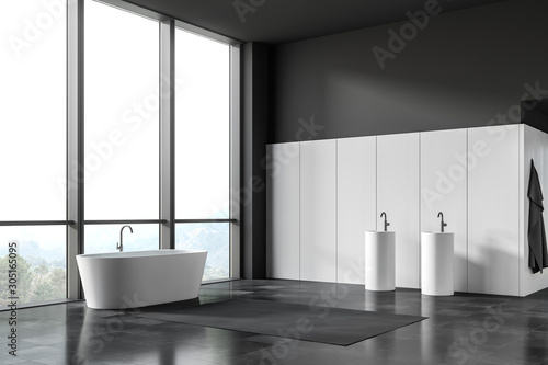 Black and white panoramic bathroom corner