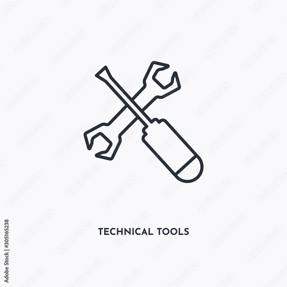 technical tools outline icon. Simple linear element illustration. Isolated line technical tools icon on white background. Thin stroke sign can be used for web, mobile and UI. technical tools outline icon. Simple linear element illustration. Isolated line technical tools icon on white background. Thin stroke sign can be used for web, mobile and UI.