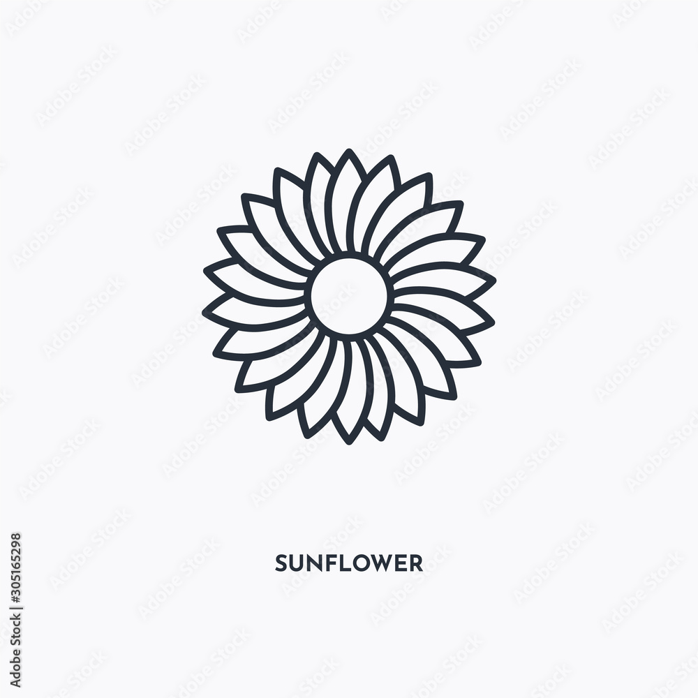 Sunflower outline icon. Simple linear element illustration. Isolated line Sunflower icon on white background. Thin stroke sign can be used for web, mobile and UI.