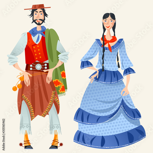 Сouple in traditional costumes. Gaucho (Argentinian cowboy) and a girl.