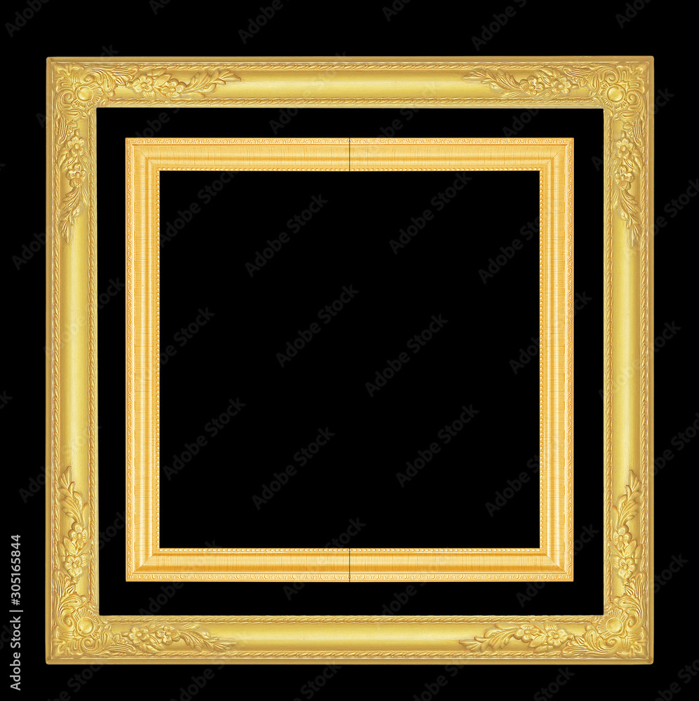 The antique gold frame on black background with clipping path The antique gold frame on black background with clipping path