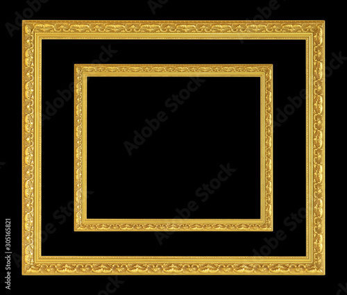 The antique gold frame on black background with clipping path