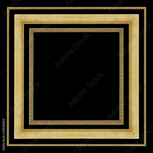 The antique gold frame on black background with clipping path