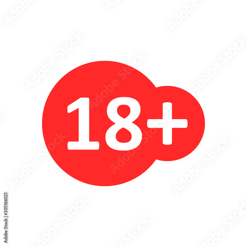 Eighteen plus icon in flat style. 18+ vector illustration on white isolated background. Censored business concept.