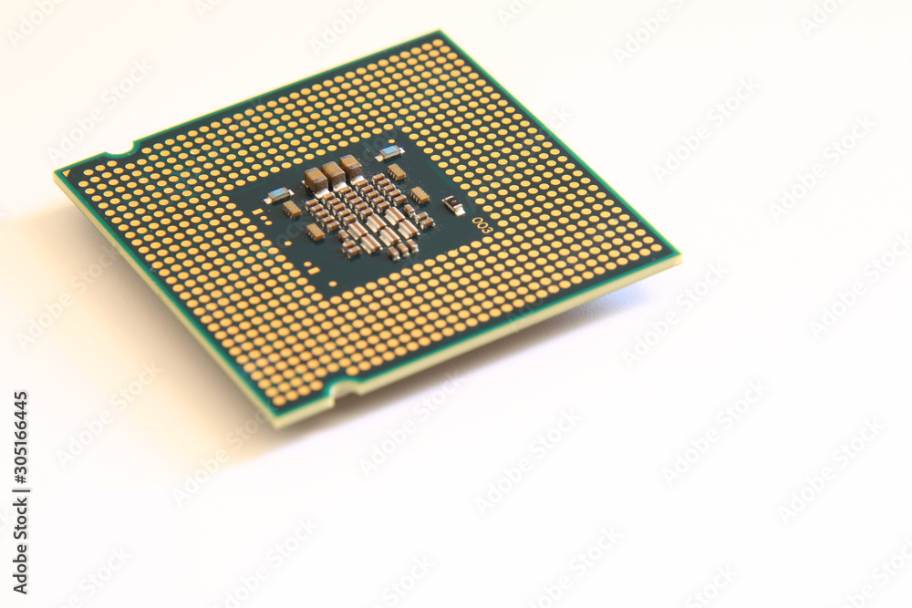 Closeup CPU (Central Processing Unit) or Microchip Computer on white background Closeup CPU (Central Processing Unit) or Microchip Computer on white background