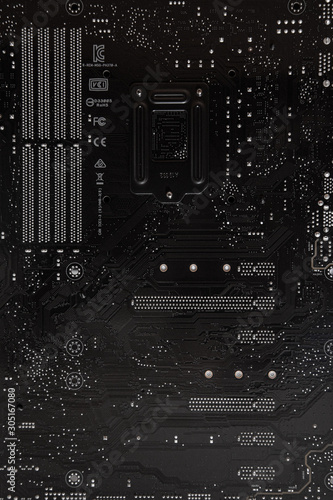 Back side of a computer motherboard
