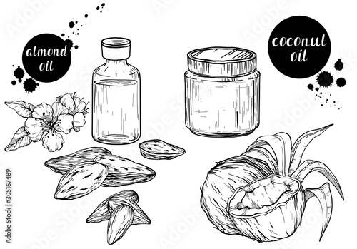 Organic hand drawn oils. Almond oils, coconut butter. Black and white