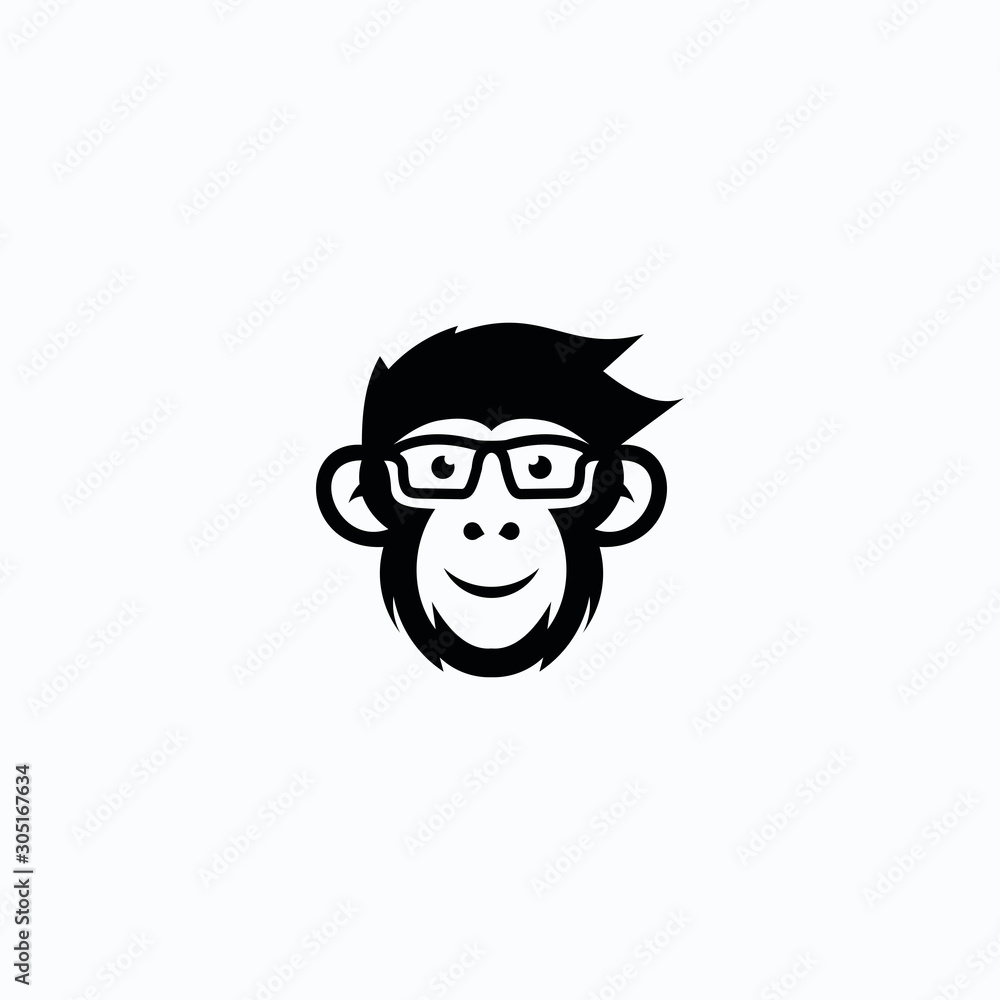 Geek logo design chat template with monkey in glasses. Vector illustration.