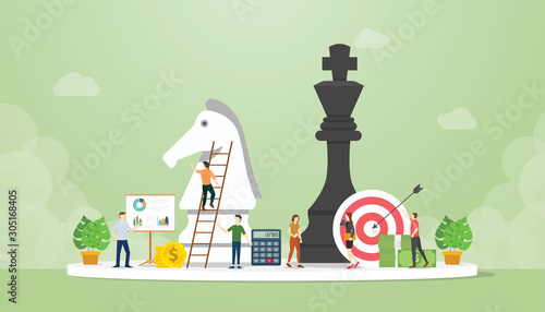 smart business strategy concept with chess pawn with goals and financial target with modern flat style - vector