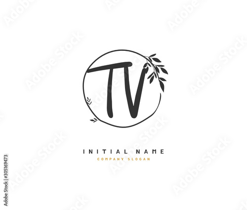 T V TV Beauty vector initial logo  handwriting logo of initial signature  wedding  fashion  jewerly  boutique  floral and botanical with creative template for any company or business.