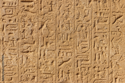 Ancient egyptian hieroglyphs on the wall in Karnak Temple Complex in Luxor, Egypt