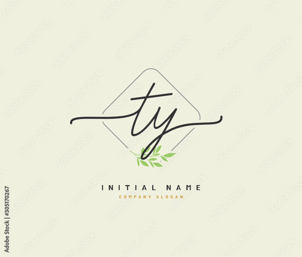 T Y TY Beauty vector initial logo, handwriting logo of initial signature, wedding, fashion, jewerly, boutique, floral and botanical with creative template for any company or business.