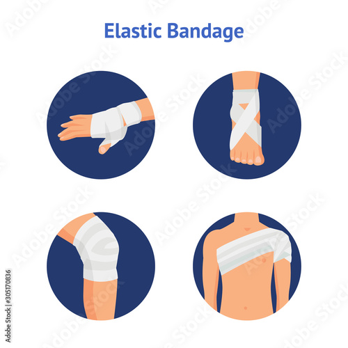 Elastic Medical Bandage Icon Set Body Parts. Vector