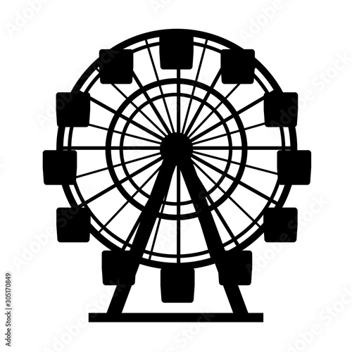 Silhouette Black Color Ferris Wheel Attraction. Vector