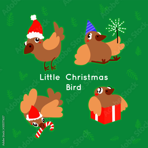 Festive christmas bird doodle cartoon funny character