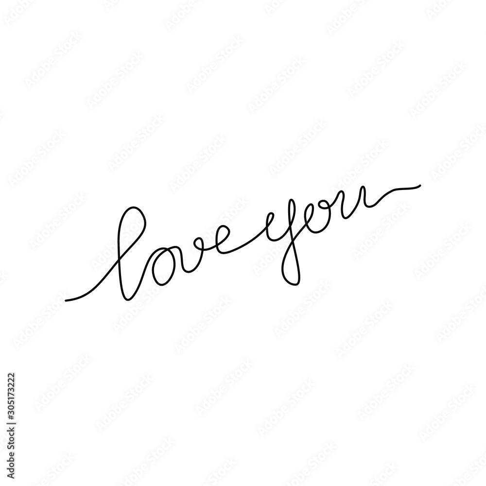 love you inscription, continuous line drawing, hand lettering small tattoo,  print for clothes, t-shirt, emblem or logo design, one single line on a  white background, isolated vector illustration. Stock Vector | Adobe