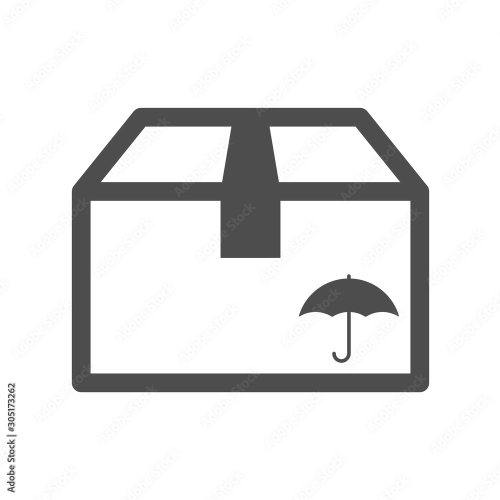 box vector icon isolated on white background. Packaging box with umbrella sign. Cardboard box icon for web, mobile apps and ui design box vector icon isolated on white background. Packaging box with umbrella sign. Cardboard box icon for web, mobile apps and ui design