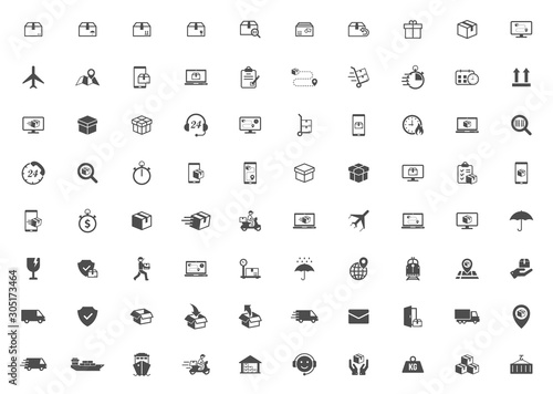 Shipping and delivery vector icons isolated on white background. Express delivery and global logistics icons for web, mobile apps and ui design