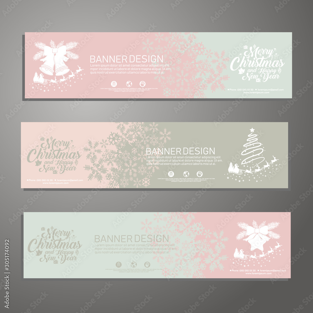 Set template design Merry Christmas horizontal banner. Christmas offer. Vector.