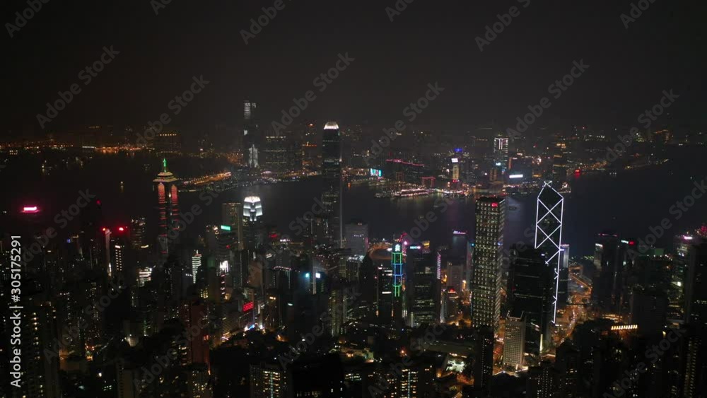 Aerial Hong Kong city view from the peak at night