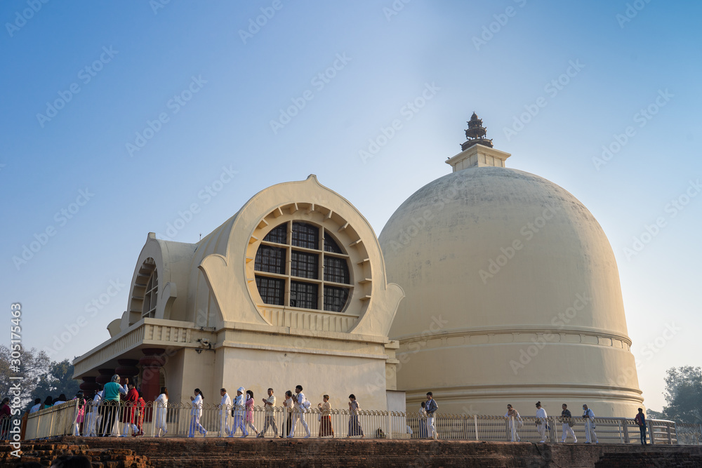 View of Parinirvana Stupa and temple place for Buddhist pilgrimage site and this place of Buddha attained Parinirvana after his death View of Parinirvana Stupa and temple place for Buddhist pilgrimage site and this place of Buddha attained Parinirvana after his death