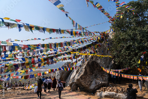 View of flag hang on Mulakandha Kuti at  top of Gridhrakuta Hill place of Buddhist's pilgrimage site.