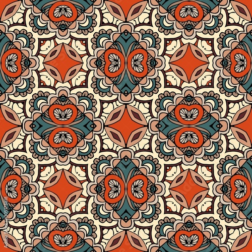 Seamless ornamental pattern with ethnic motifs. Decorative print for fabric.