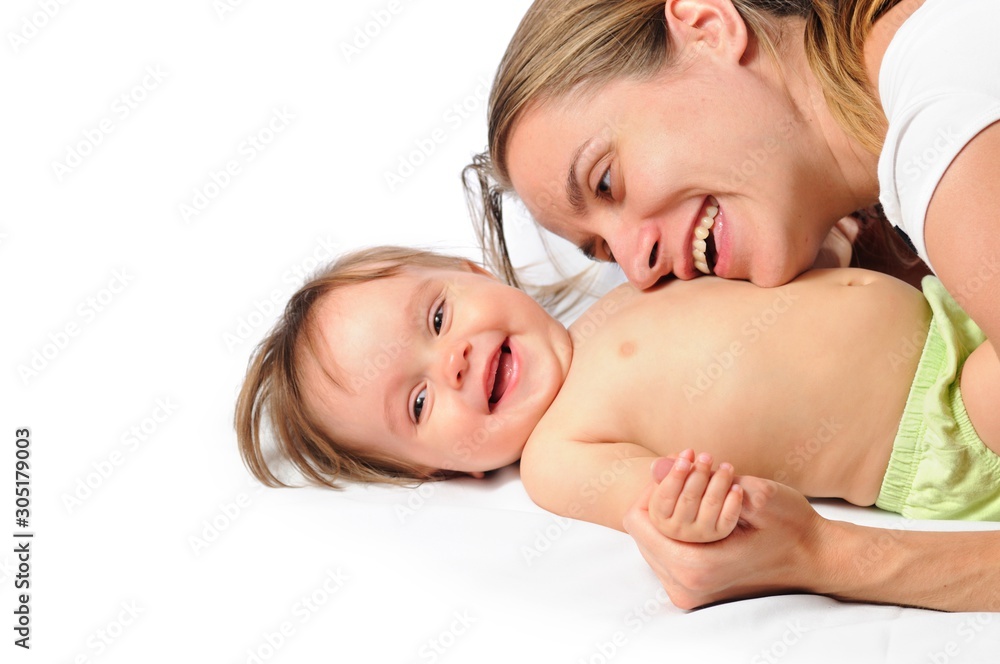 Close-up a caring young mother play with child Close-up a caring young mother play with child