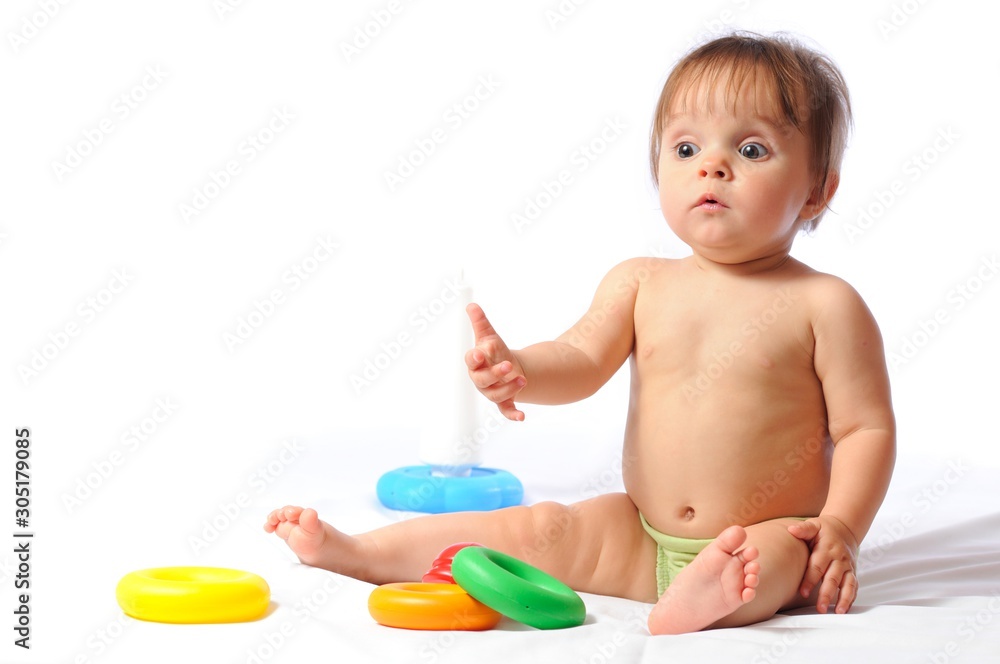 Surprised funny baby playing with toy Surprised funny baby playing with toy