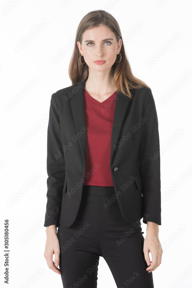 Businesswoman smile shyly and slick her hair back.. Businesswoman smile shyly and slick her hair back..