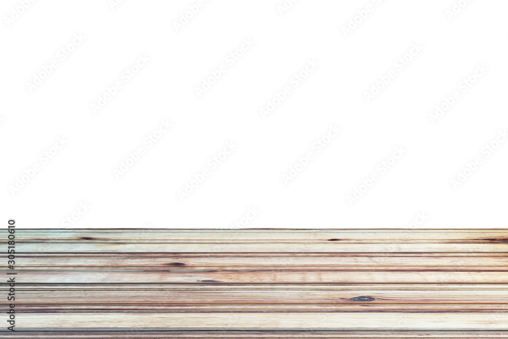 light brown wooden planks as a wood table or parquet floor in perspective, isolated on white. light brown wooden planks as a wood table or parquet floor in perspective, isolated on white.