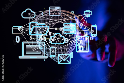 Concept of Network, internet communication, Big Data.