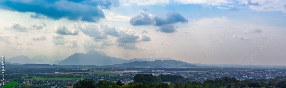 Panorama over the plain close to Salzburg