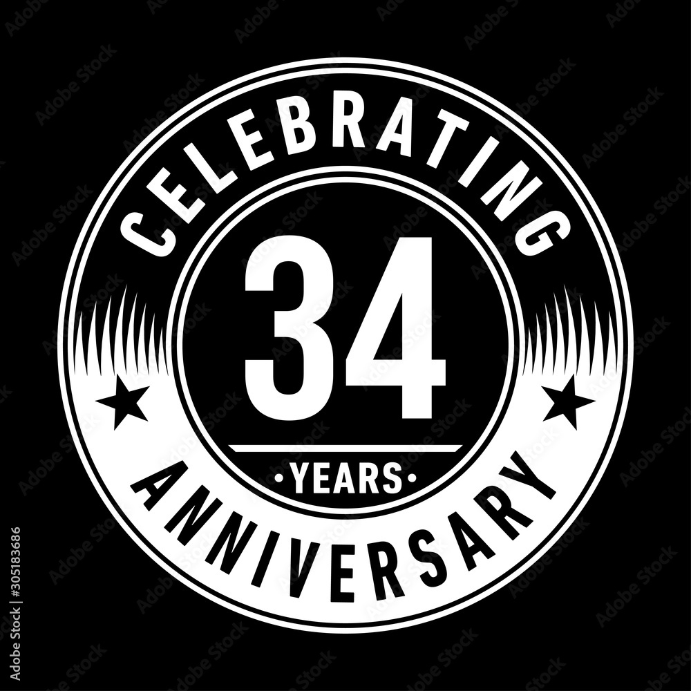 34 years anniversary celebration logo template. Thirty-four years vector and illustration.