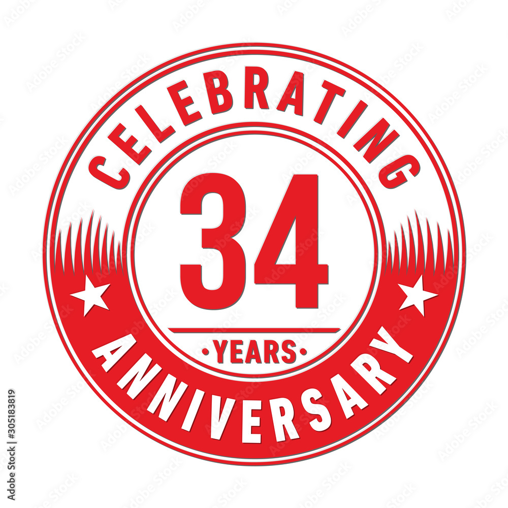 34 years anniversary celebration logo template. Thirty-four years vector and illustration. 34 years anniversary celebration logo template. Thirty-four years vector and illustration.