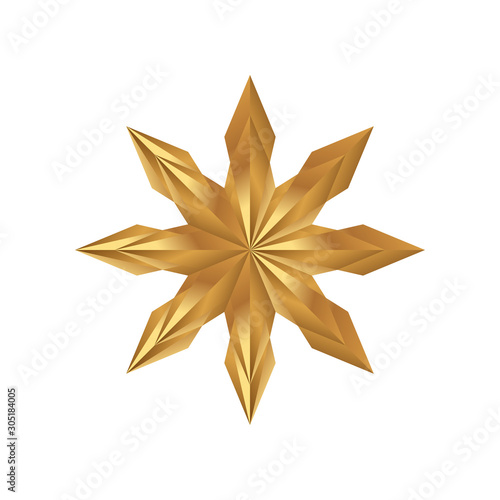 Golden star isolated on a white background. Holiday symbol for Christmas and New Year. Flat vector illustration EPS10.
