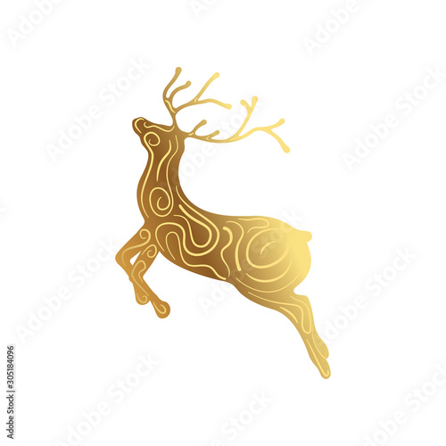 Christmas deer golden silhouette isolated on a white background. Holiday symbol for Christmas and New Year. Flat vector illustration EPS10.