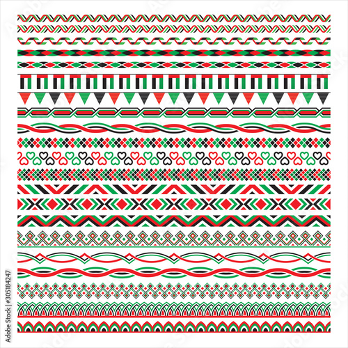 UAE Flag Colour Border frame, Pattern Brush Collection, Vector Illustration