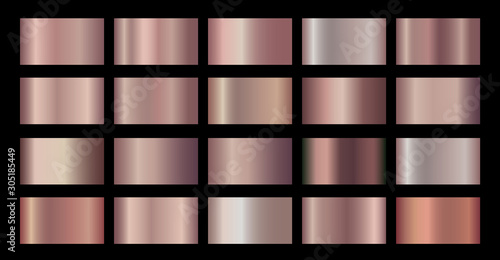 Pink, Rose Gold Vector foil texture gradients templates set