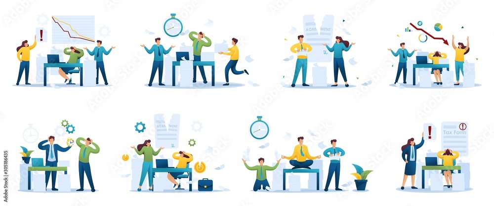 Set of mini business concepts of entrepreneurs in Stressful situation. Concepts for web design Set of mini business concepts of entrepreneurs in Stressful situation. Concepts for web design