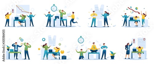 Set of mini business concepts of entrepreneurs in Stressful situation. Concepts for web design