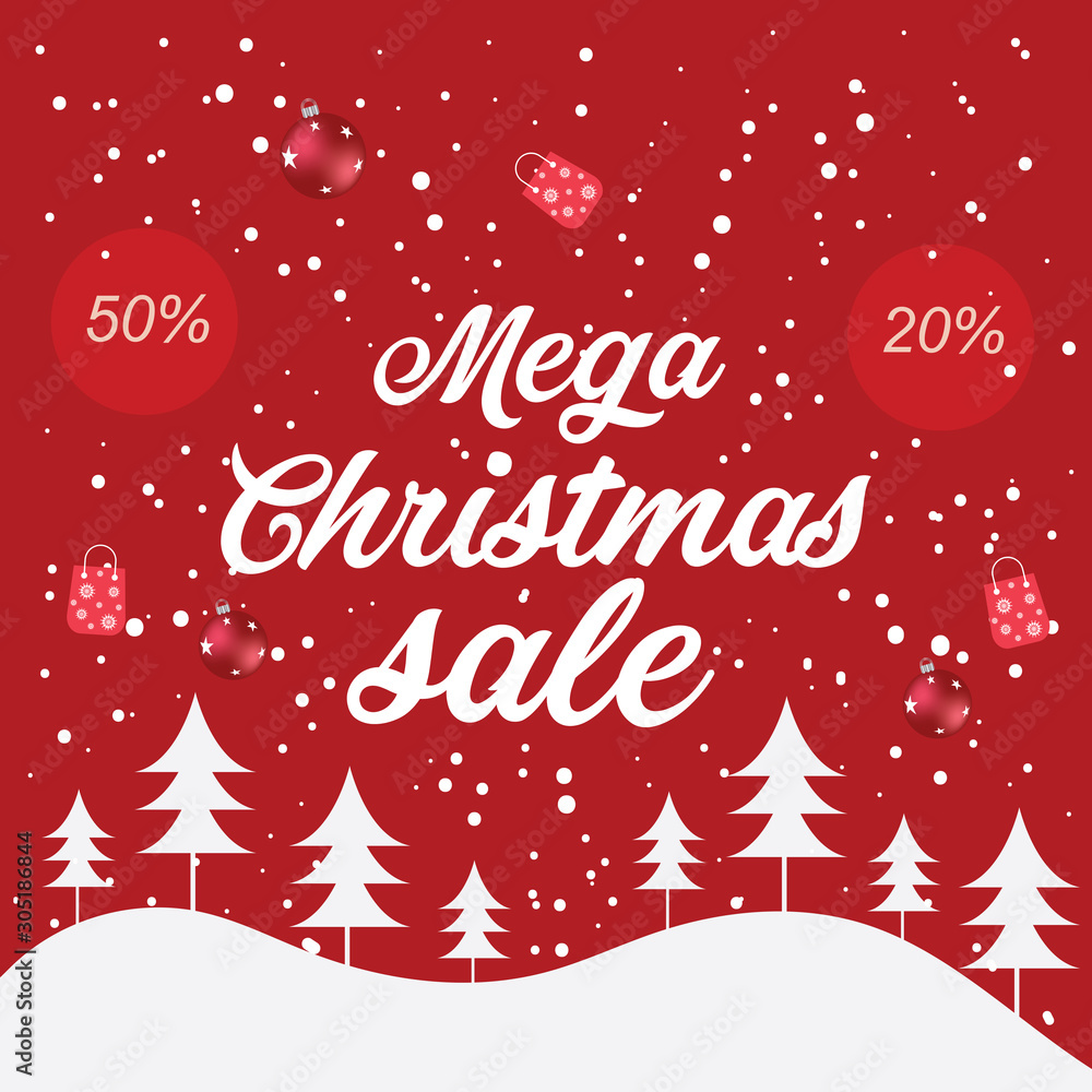 christmas mega sale banner on red background design vector illustration