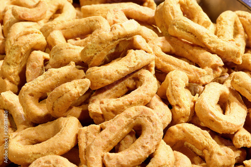 background of tarallini typical food of South Italy photo