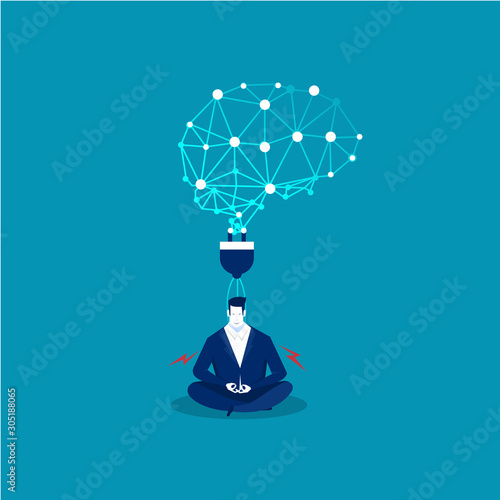 businessman thinking during meditation plug power . vector illustration.