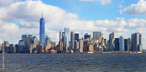 Skyline of New York City in the daytime view from Ellis Island
