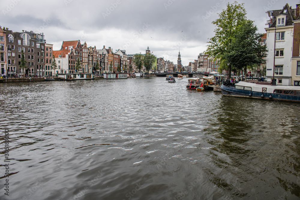 View of canal in Amsterdam, Netherlands