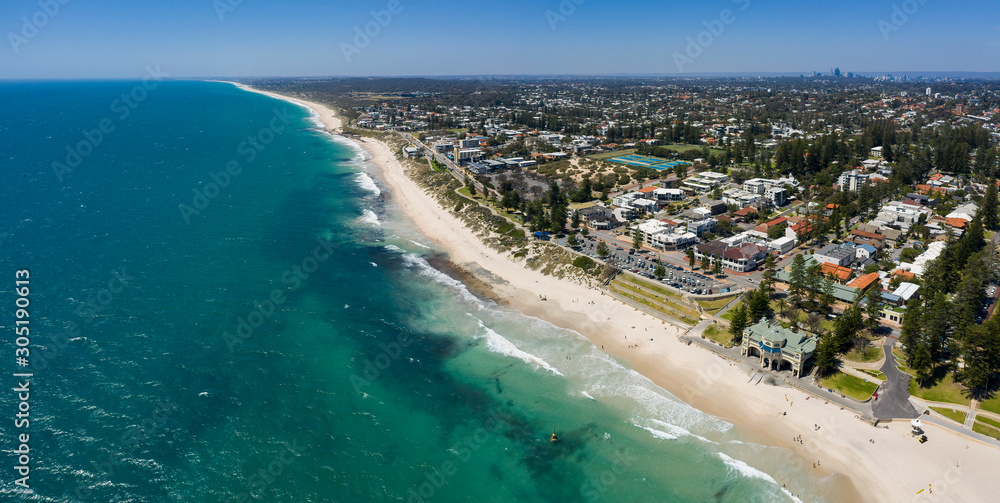 Freemantle Australia November 5th 2019: Aerial panoramic view of Cottesloe Beach in Perth, Western Australia