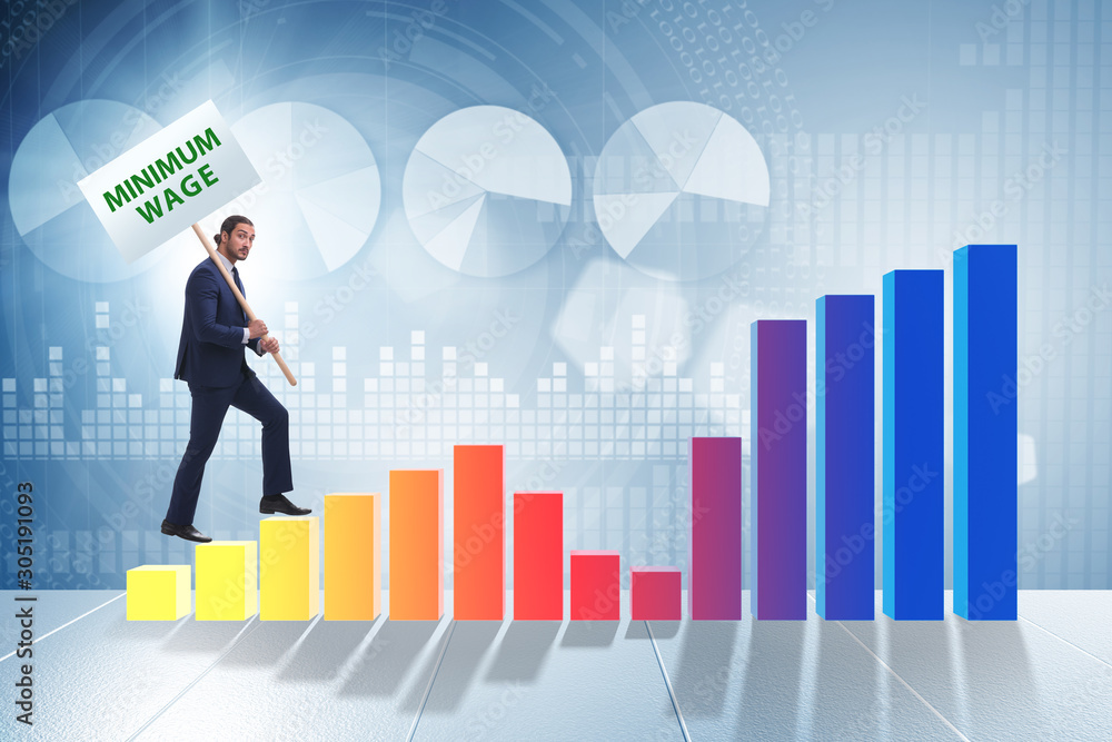 Concept of minimum wage with businessman Concept of minimum wage with businessman