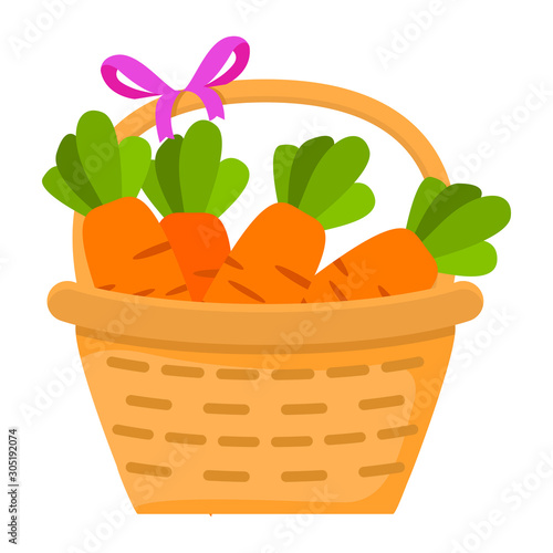 Basket with ripe carrot. Harvest of vegetables. Flat illustration vector.