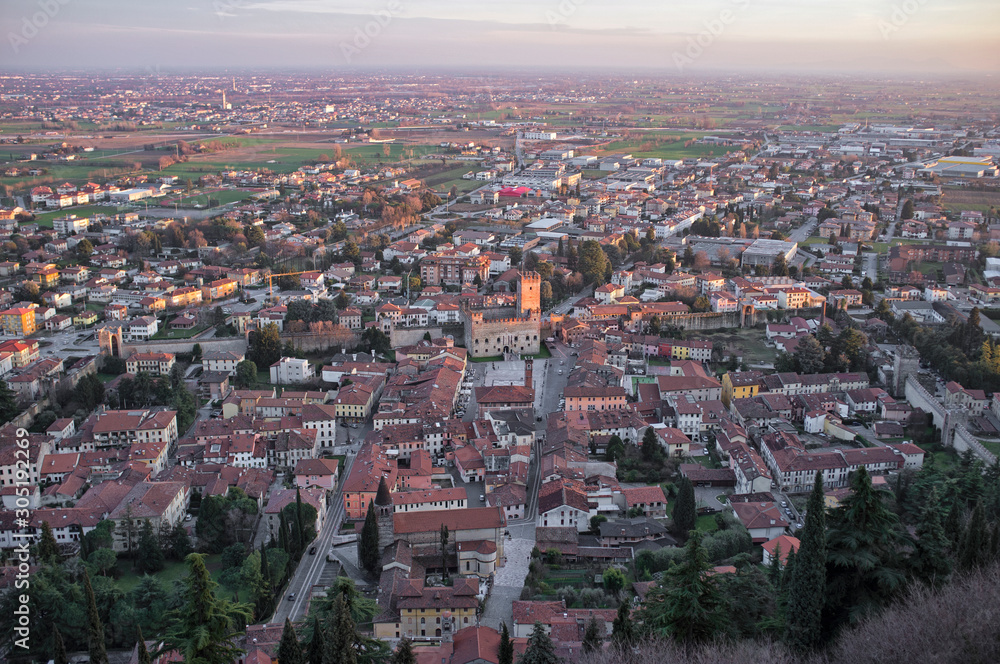 aerial view of Marostica - Italy in the light of .sunset